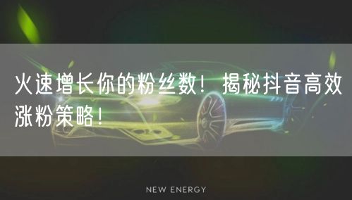 火速增长你的粉丝数！揭秘抖音高效涨粉策略！